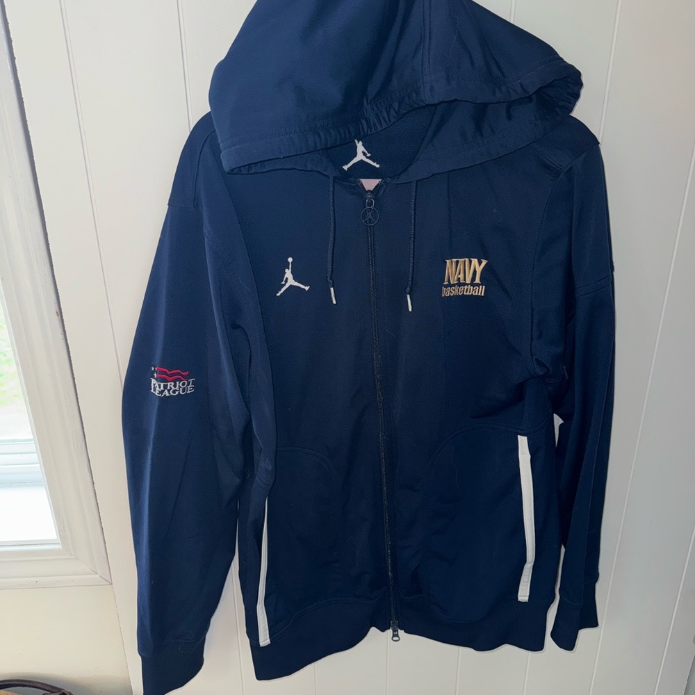 Navy Blue Bomber Varsity Jacket with Hood